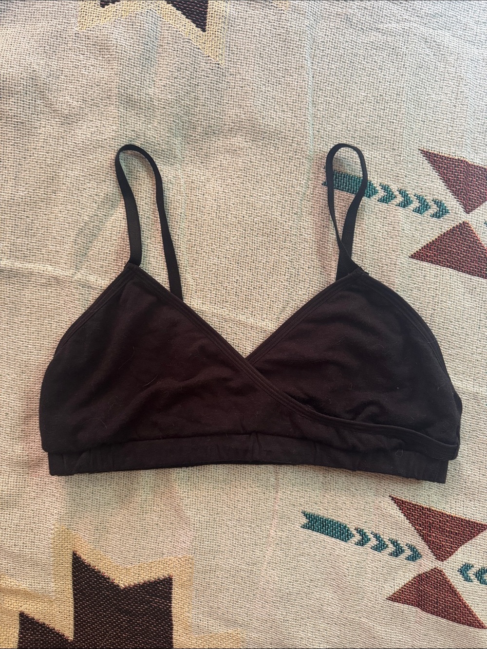 Blue canoe bra wrap V neck black organic cotton nursing like new women’s L